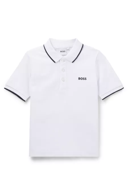 Kids' printed-logo polo shirt in cotton piqué