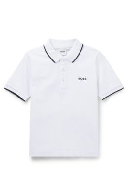 Kids' printed-logo polo shirt in cotton piqu&eacute;, White