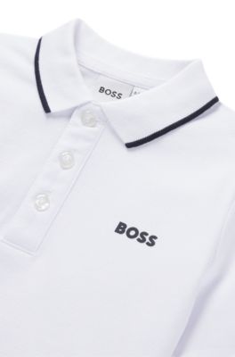 Kids' printed-logo polo shirt in cotton piqu&eacute;, White
