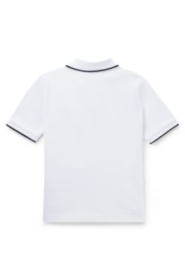 Kids' printed-logo polo shirt in cotton piqu&eacute;, White
