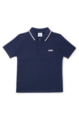 Kids' printed-logo polo shirt in cotton piqu&eacute;, Dark Blue