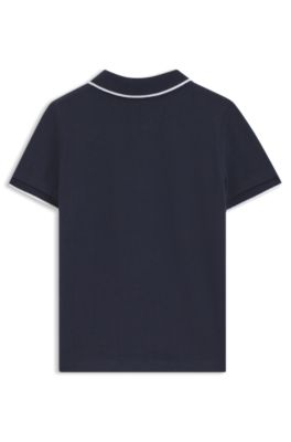Kids' printed-logo polo shirt in cotton piqu&eacute;, Dark Blue
