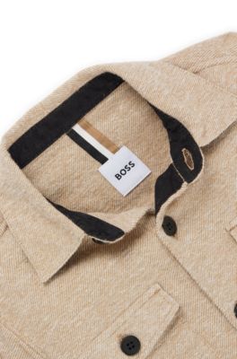 Kids' long-sleeved brushed-cotton shirt with logo badge, Light Beige