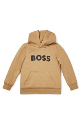 Kids' contrast-logo hoodie in a cotton blend, Brown