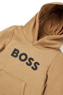 Kids' contrast-logo hoodie in a cotton blend, Brown