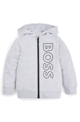 BOSS Kids' zip-up hoodie with vertical logo Light Grey