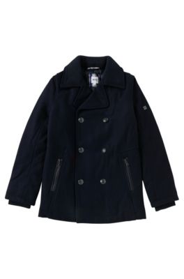 'J26257' | Boys Wool Pea Coat, Dark Blue