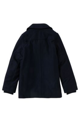 'J26257' | Boys Wool Pea Coat, Dark Blue