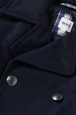 'J26257' | Boys Wool Pea Coat, Dark Blue