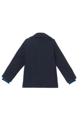 'J26287' | Boys Layered Pea Coat, Dark Blue