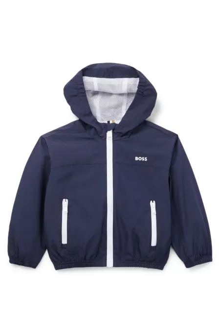 Kids' logo-print hooded jacket with waterproof finish