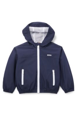 Kids' logo-print hooded jacket with waterproof finish, Dark Blue
