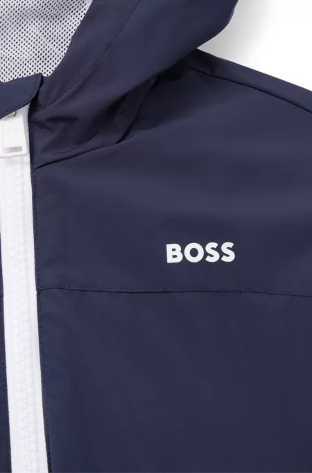 Kids' logo-print hooded jacket with waterproof finish