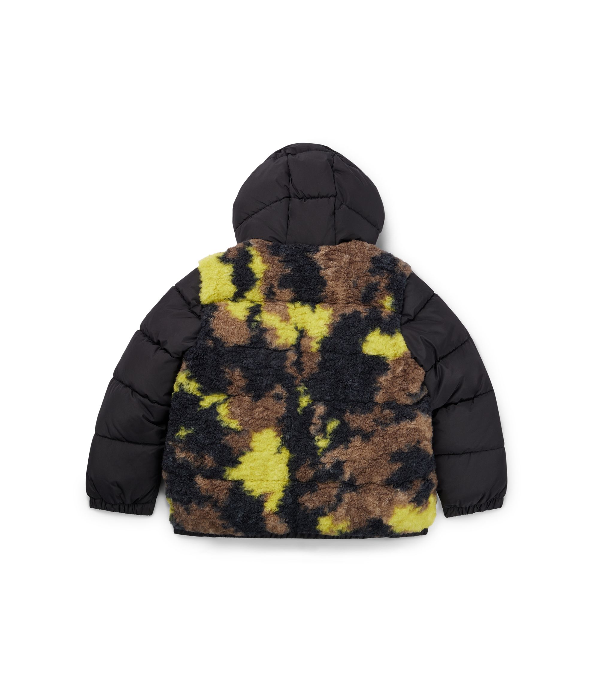 BOSS - Kids' hooded jacket with camouflage sherpa back - Black