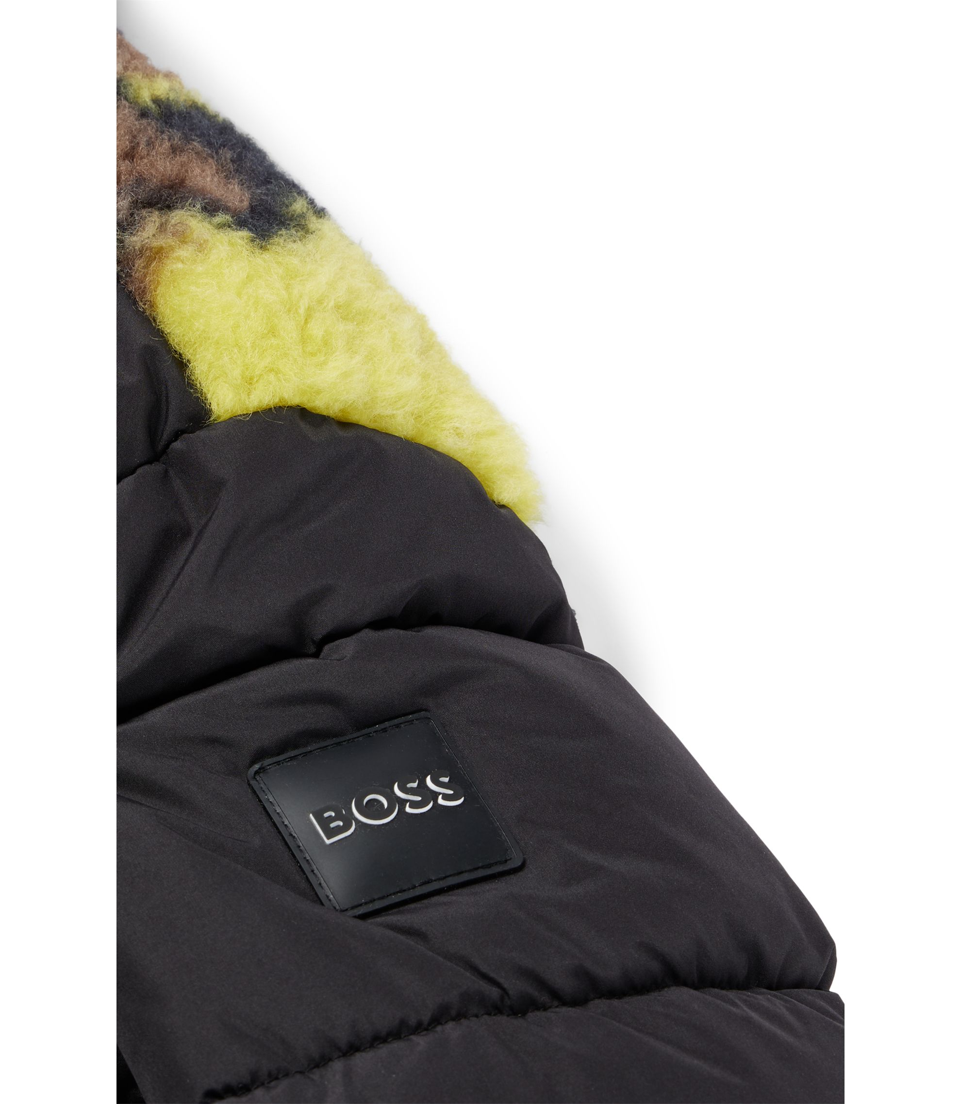 BOSS - Kids' hooded jacket with camouflage sherpa back - Black