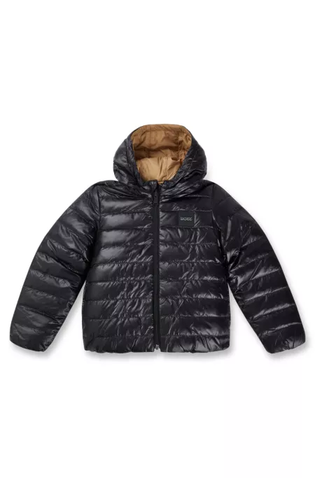 Kids' reversible water-repellent down jacket with logo details