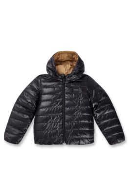 Kids' reversible water-repellent down jacket with logo details, Black