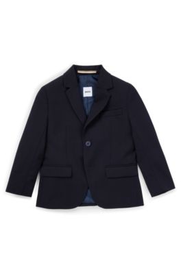 Kids' suit jacket in stretch wool with signature lining, Dark Blue