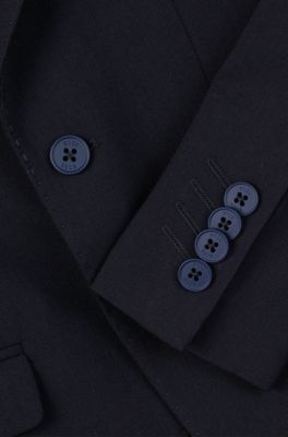Kids' suit jacket in stretch wool with signature lining, Dark Blue