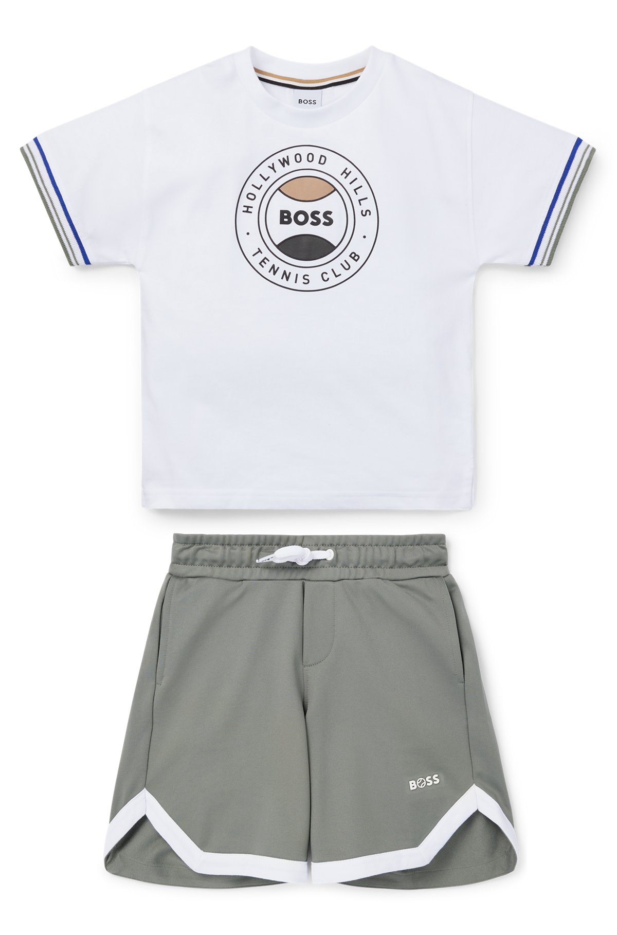 BOSS - Kids' shorts and T-shirt set with tennnis-inspired artwork