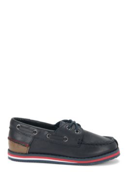 'J29116' | Boys Leather Boat Shoes, Dark Blue