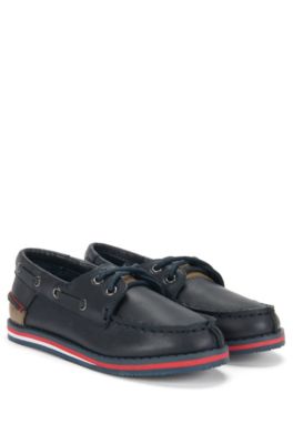 'J29116' | Boys Leather Boat Shoes, Dark Blue