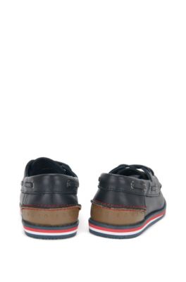 'J29116' | Boys Leather Boat Shoes, Dark Blue