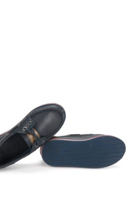 Hugo Boss Navy Blue Leather Shoes BOSS - Trainers in burnished leather - Dark Blue main image 3