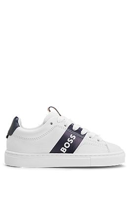 Kids' lace-up trainers in leather with logo stripe
