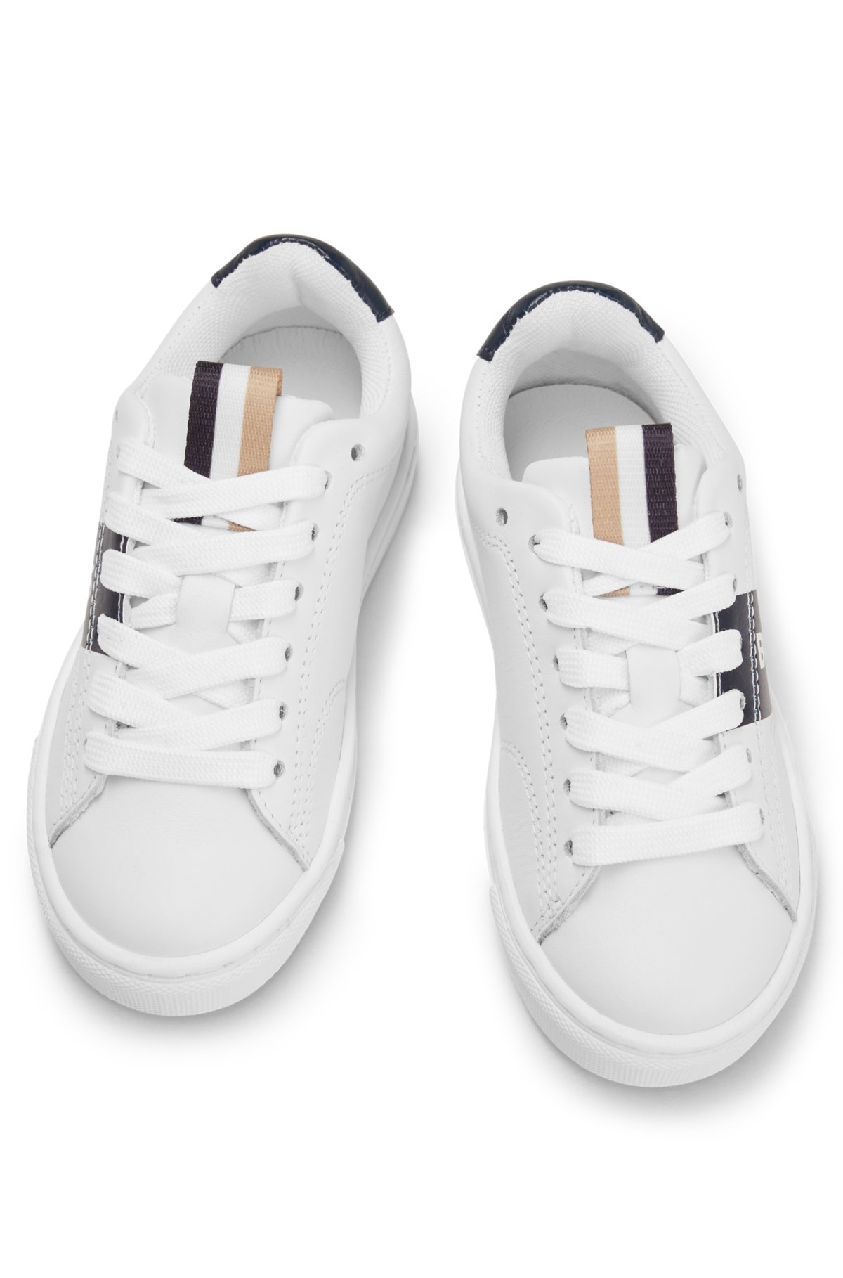 Kids' lace-up trainers in leather with logo stripe