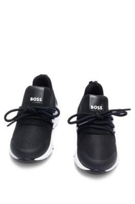 Kids' branded-strap trainers in mixed materials, Black