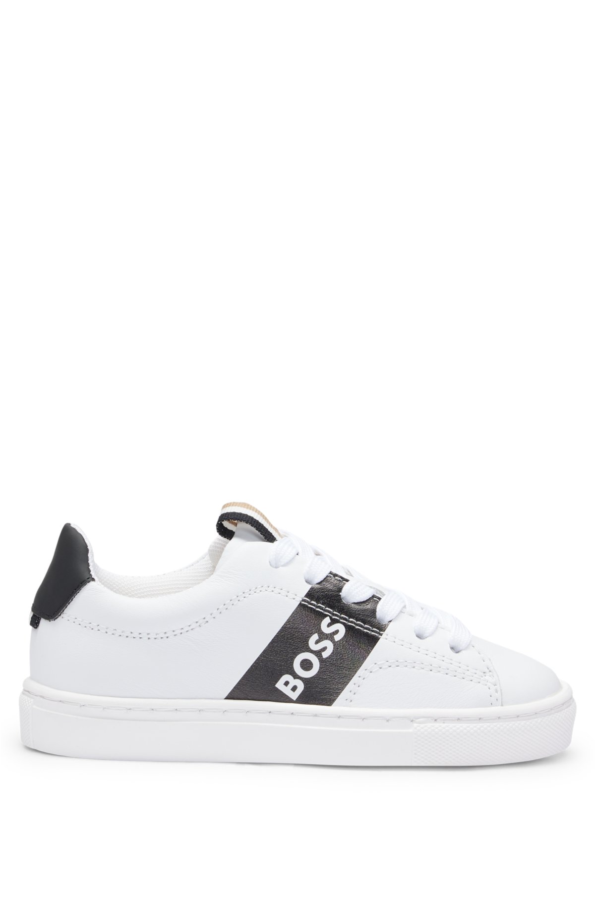BOSS - Kids' leather trainers with logo stripe