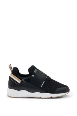 Kids' mixed-material trainers with branded elastic, Brown