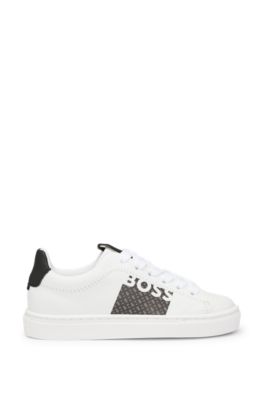 Kids' leather trainers with logos and monograms, White