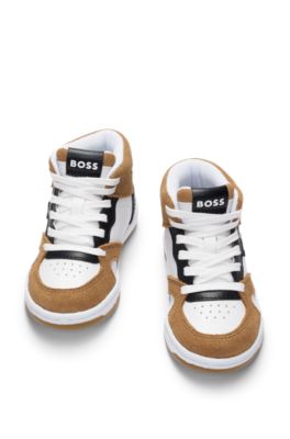 Kids' mixed-material high-top trainers with logo details, White
