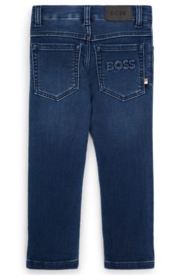 Kids' blue jeans in stretch denim, Patterned