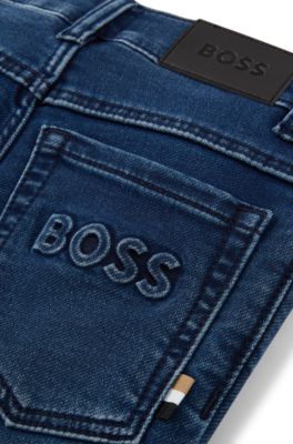 Kids' blue jeans in stretch denim, Patterned