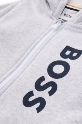 Kids' logo-print zip-up hoodie in a cotton blend, Light Grey