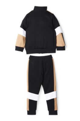 Kids' tracksuit with signature colour-blocking, Black
