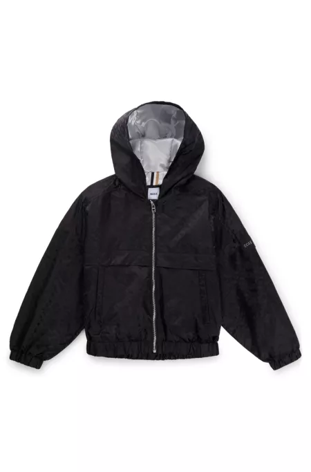 Kids' hooded windbreaker jacket with monogram pattern