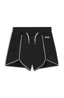Kids' stretch shorts with logo and piping