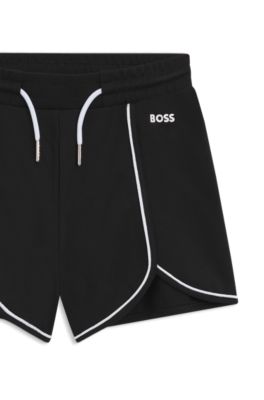 Shorts para ni&ntilde;os en tejido el&aacute;stico con ribetes y logo, Negro