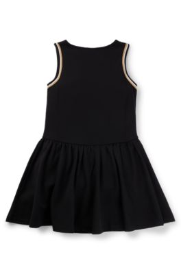Vestido sin mangas para ni&ntilde;as en tejido el&aacute;stico con logo estampado, Negro