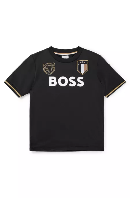 Kids' T-shirt in stretch fabric with embroidered patches