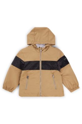 Kids' monogram-band windbreaker with waterproof finish, Brown