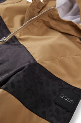 Kids' monogram-band windbreaker with waterproof finish, Brown