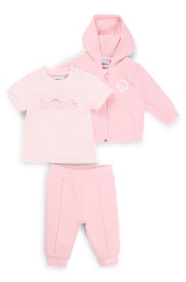 Gift-boxed three-piece tracksuit for babies, light pink