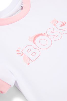 Baby T-shirt in stretch cotton with panda artwork, White