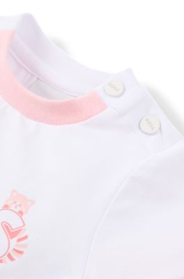 Baby T-shirt in stretch cotton with panda artwork, White
