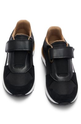 Kids' logo-detail trainers in mixed materials, Black